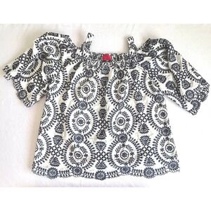 V Cristina White and Blue Embroidered Boho Floral Top w/Straps SZ‎ L/XL